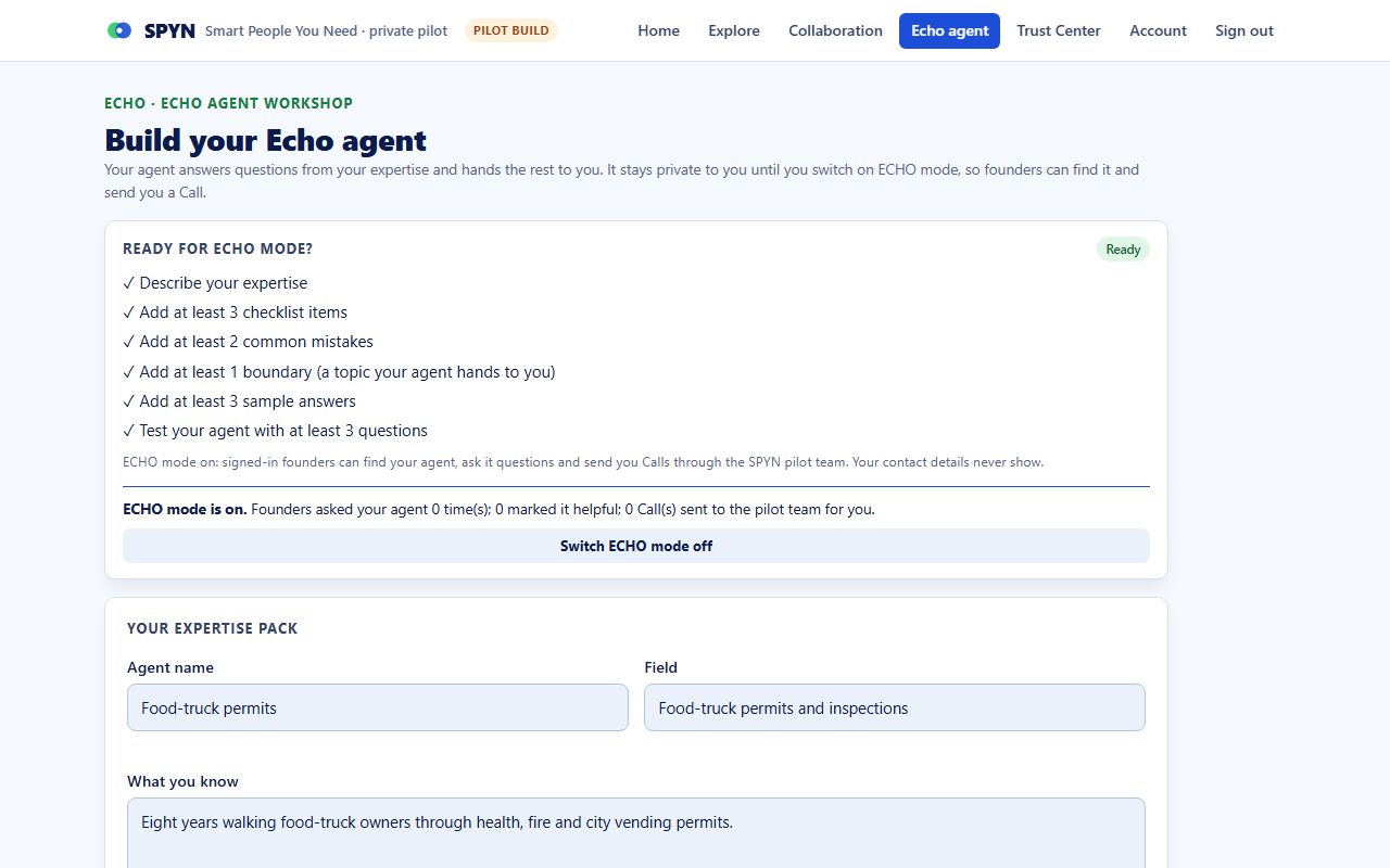 Build your ECHO: SPYN screen with a fictional example